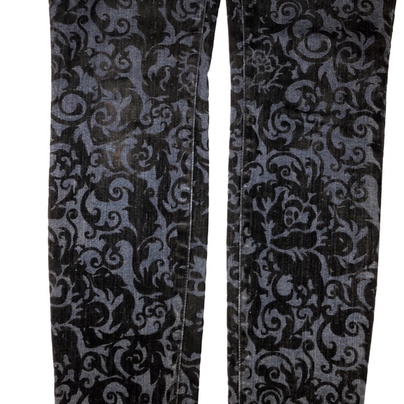 J BRAND Brocade The a Skinny Velvet Flocked textured blue black jeans Scroll - Picture 7 of 7
